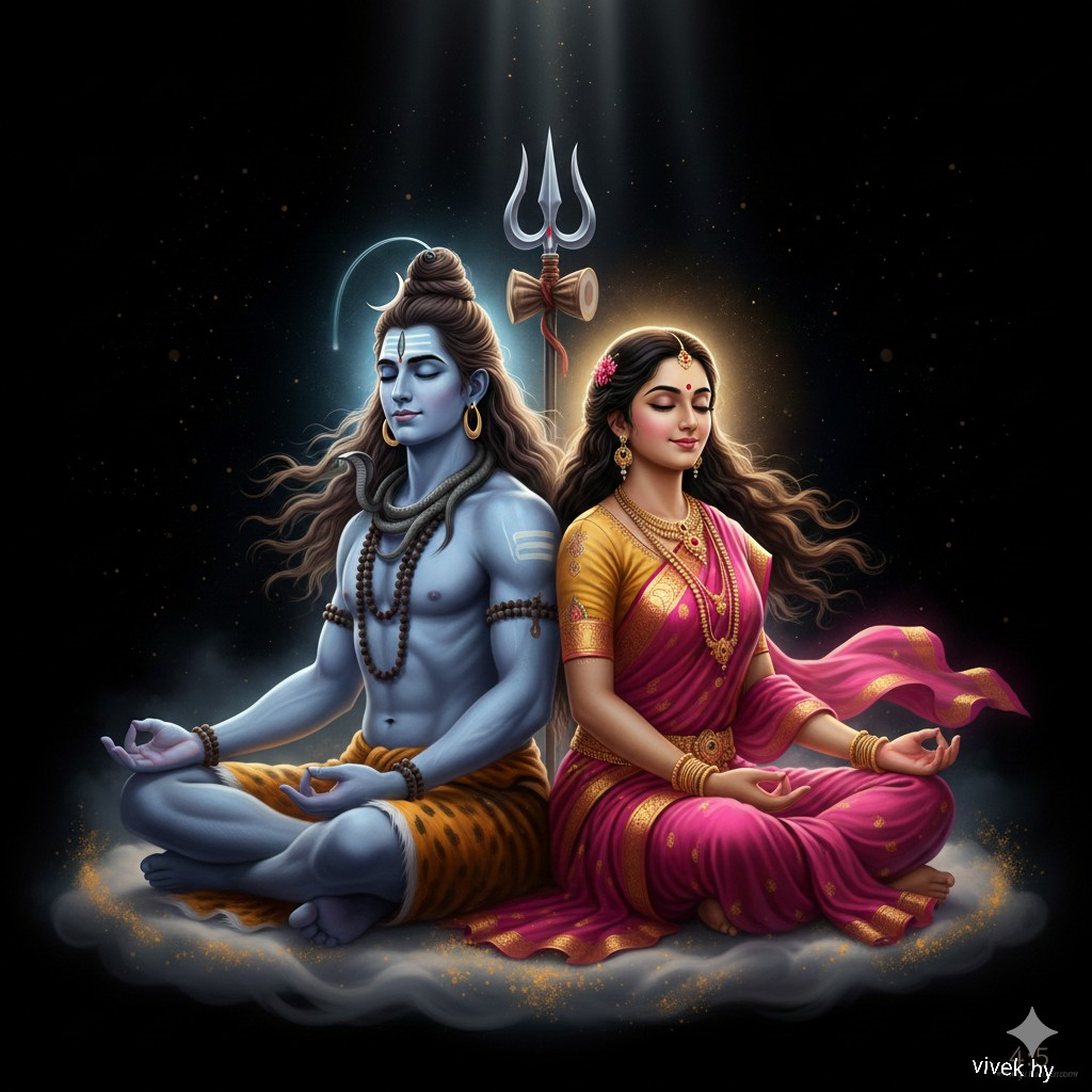 Divine hyperrealistic portrait of Shiva and Parvati