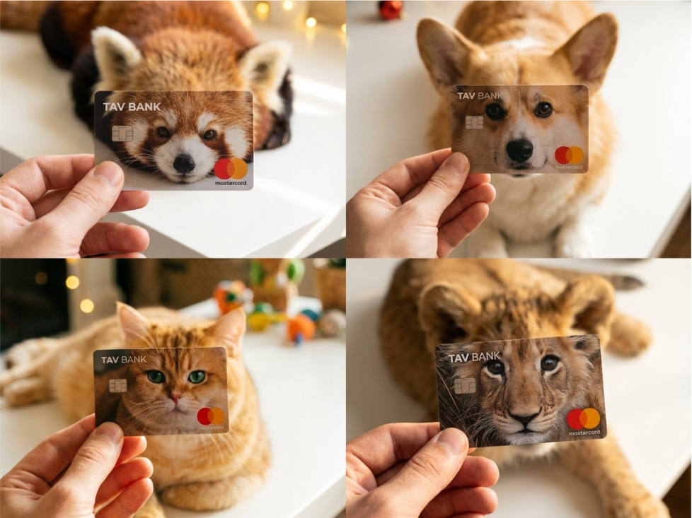 Fluffy animal with matching bank card