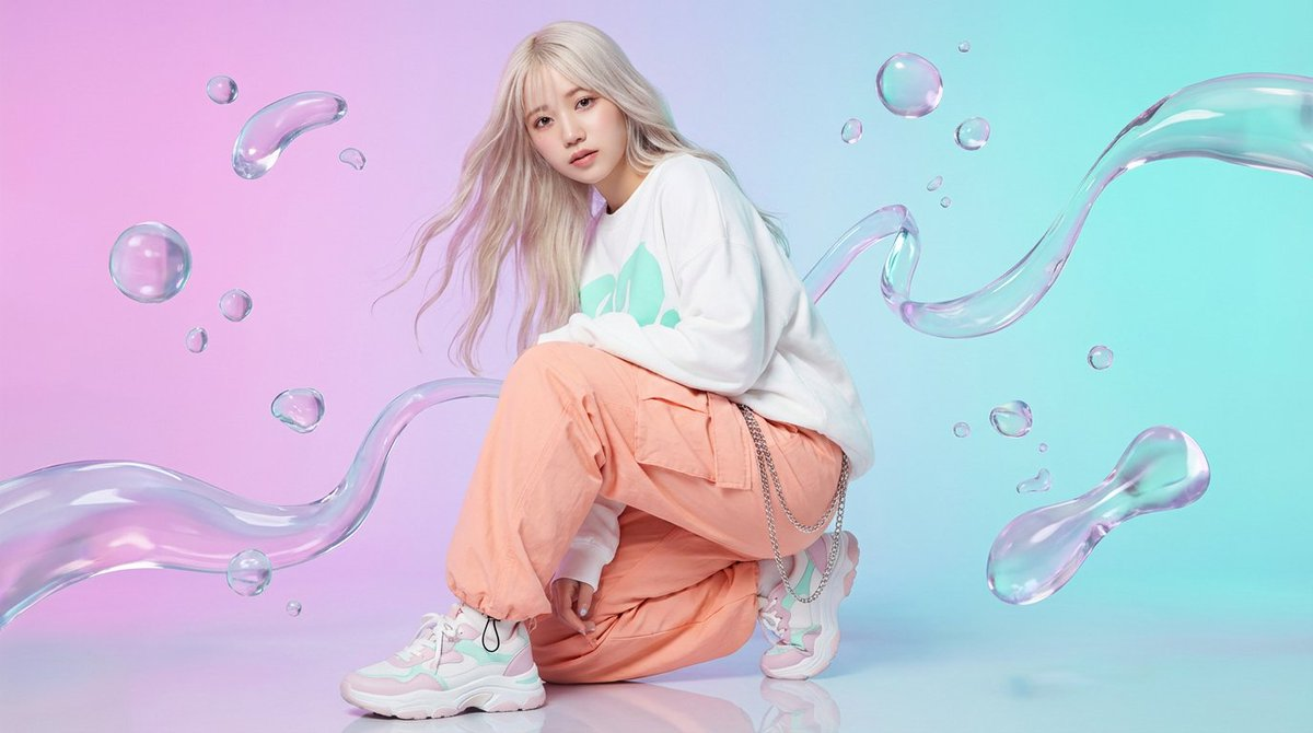 Pastel cyber-streetwear fashion portrait