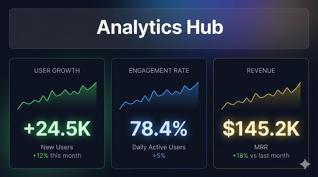 SaaS analytics dashboard mockup in dark mode