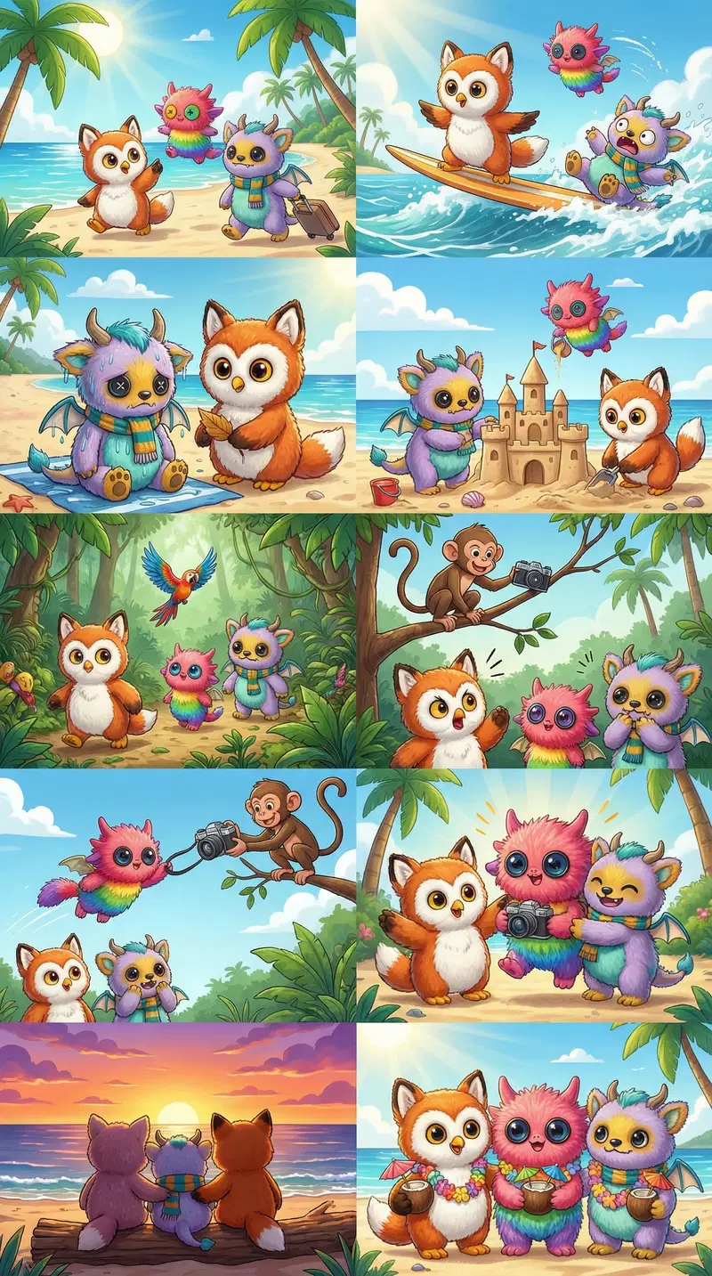 10-part tropical vacation story with three fluffy friends