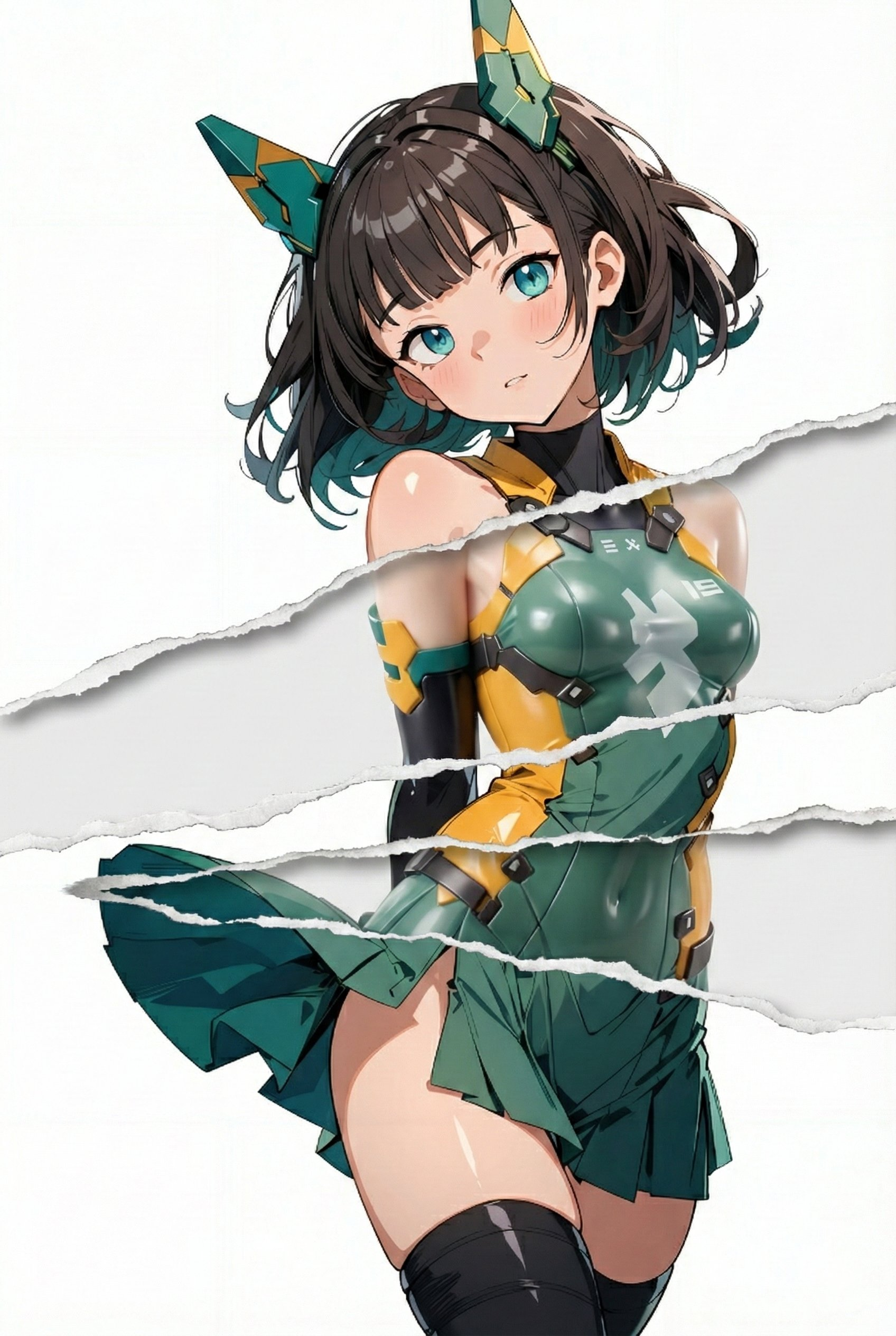 Portrait with torn-paper line-art reveals