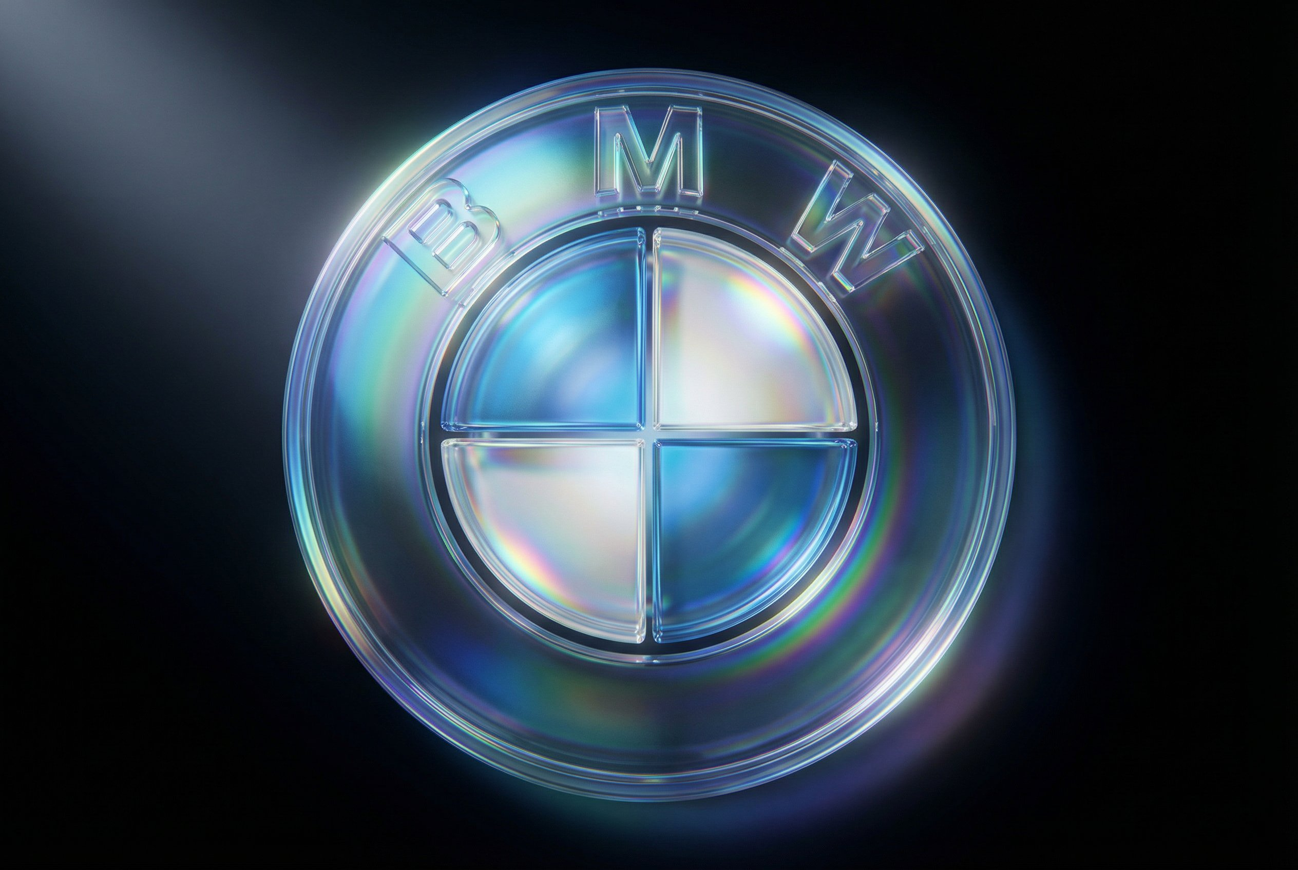 Glass-textured iridescent 3D object