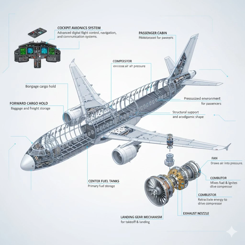 Commercial Jet Aircraft Sectional Infographic